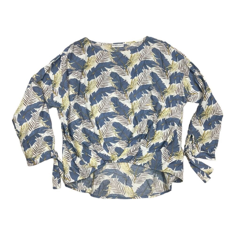 Patrizia Luca Milano Ivory Feather Print Gather Front Blouse XL